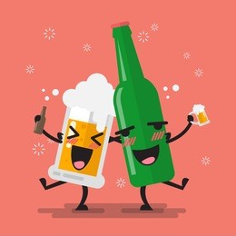 drunk beer glass and bottle character. vector illustration