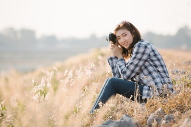 portrait of asian woman traveler photography hipster lifestyle 