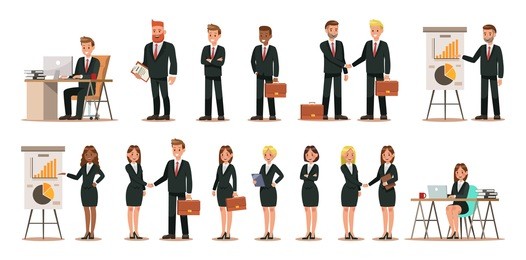 set of business characters working in office. vector illustration design 