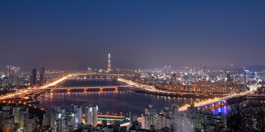 seoul, south korea: night view of seoul skyline and han river.