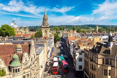 panoramic aerial view of oxford in a beautiful summer day, england, united kingdom