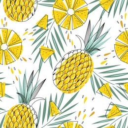 bright and juicy seamless vector pattern with pineapples