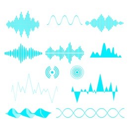 sound waves set. audio technology, musical pulse. vector illustration.
