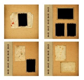 set of old albums with paper vintage frames for design