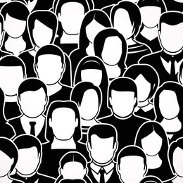 the crowd of abstract people, seamless pattern in black. isolated on white background. flat design, vector illustration.