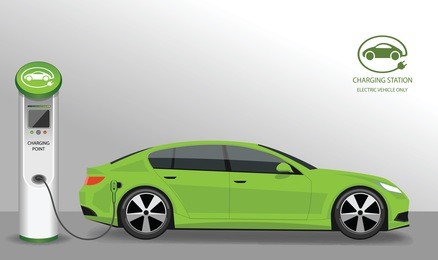 vector banner with electric car and charging station