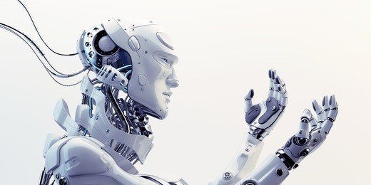 smart robot with unique neck structure and stretched arms in side,  3d rendering