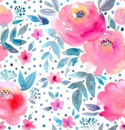 watercolor floral pattern and seamless background.  hand painted. gentle design for fabric, wrap paper or wallpaper. raster illustration.