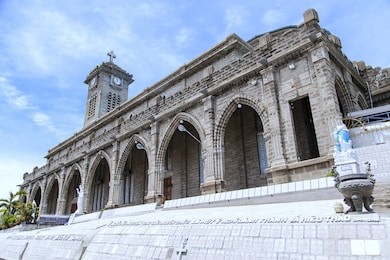 a view of the catholic cathedral in nha trang, vietnam.