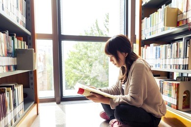 the girl reading in the library