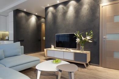 modern interior of a small private apartment, sitting room