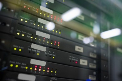 close-up of towers in server room