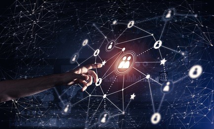 background conceptual image with social connection lines on dark backdrop