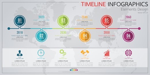 modern business horizontal timeline process chart infographics template. vector banner used for presentation and workflow layout diagram, web design. abstract elements of graph 6 steps options.