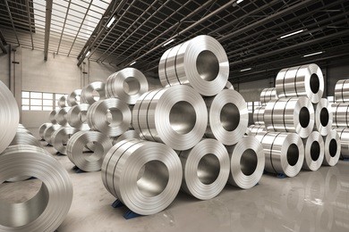 3d rendering roll of steel sheet in factory