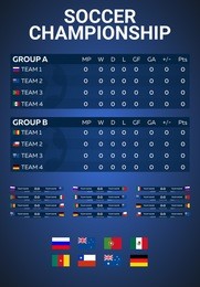 sport, football or soccer. table and list. vector illustration. soccer championship