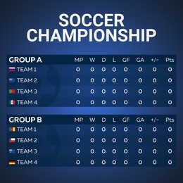 sport, football or soccer. table and list. vector illustration. soccer championship