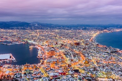hakodate, hokkaido, japan skyline at twilight.