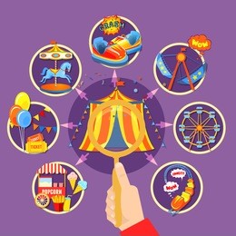 circus potential layout with food and attractions isolated vector illustration