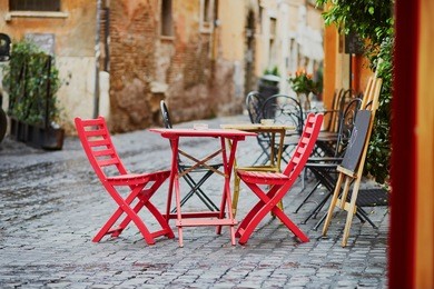 cozy outdoor cafe in rome, lazio, italy