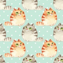 cartoon cats. watercolor seamless pattern 7