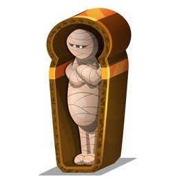 cartoon egyptian mummy in sarcophagus isolated on white background. vector illustration.