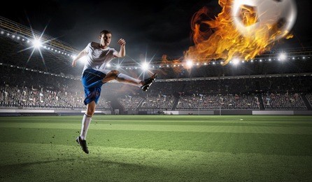 soccer player at sport arena    . mixed media