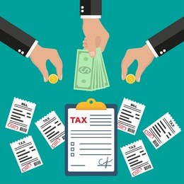 tax payment. government taxes. state taxes. data analysis, paperwork, financial research, report. businessman calculation tax. calculation of tax return. flat design. tax form vector. payment of debt.