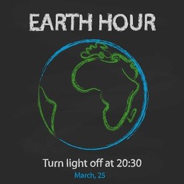 earth hour background with globe on blackboard in cartoon style. vector illustration for you design, card, banner, poster, calendar or placard template. march 19. holiday collection.