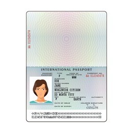 vector international passport template with sample personal data page