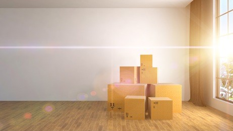 moving boxes at a new home. 3d illustration