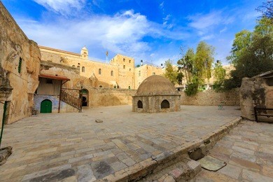 courtyard of church of the holy sepulchre in jerusalem, israel