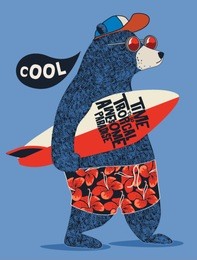 cute surfer bear vector design for kids t-shirt