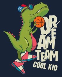 dinosaur, basketball player vector design for kids tee