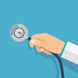 hand holding stethoscope.
