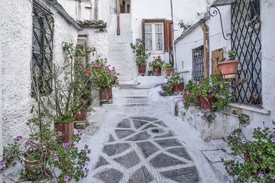 street of anafiotika in the old town of athens in greece.