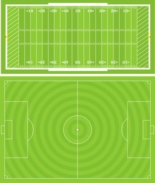 vector illustration of football (soccer) and american football fields. accurately proportioned.