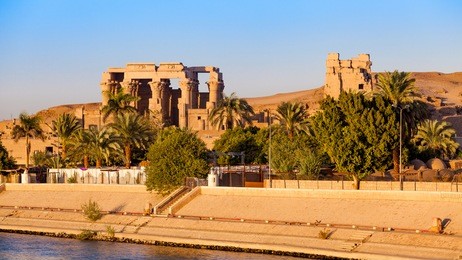 kom ombo temple, egypt. temple at sunset on the nile in egypt