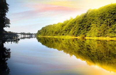 perfect morning reflections at lake michigan