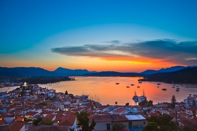 colorful sunset over aegean sea, greece