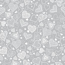 vector silver grey doodle hearts seamless pattern design perfect for valentine s day cards, fabric, scrapbooking, wallpaper.