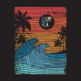 california surf typography, tee shirt graphics, vectors