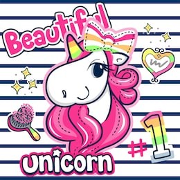 beautiful unicorn girl with pink hair wearing ribbon on her head on striped background illustration vector.