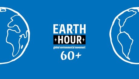 earth hour movement. horizontal wide blue banner with text and globe