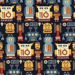 colorful vector seamless pattern with retro robots. good for kids fashion. 