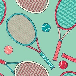 colorful racket and tennis ball seamless pattern. background wallpaper