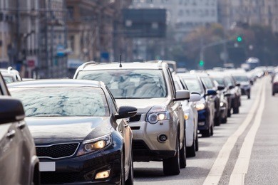 close-up of the lane of cars in traffic jam