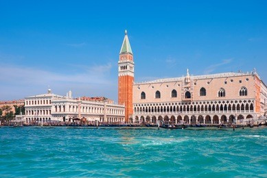doge's palace and campanile on piazza di san marco, venice, italy