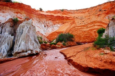 red river running through the ham tien canyon, mui ne, vietnam.