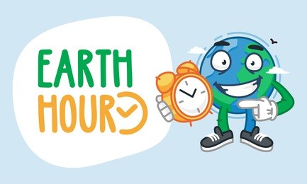 earth hour earth character holding clock. vector illustration. mascot character.